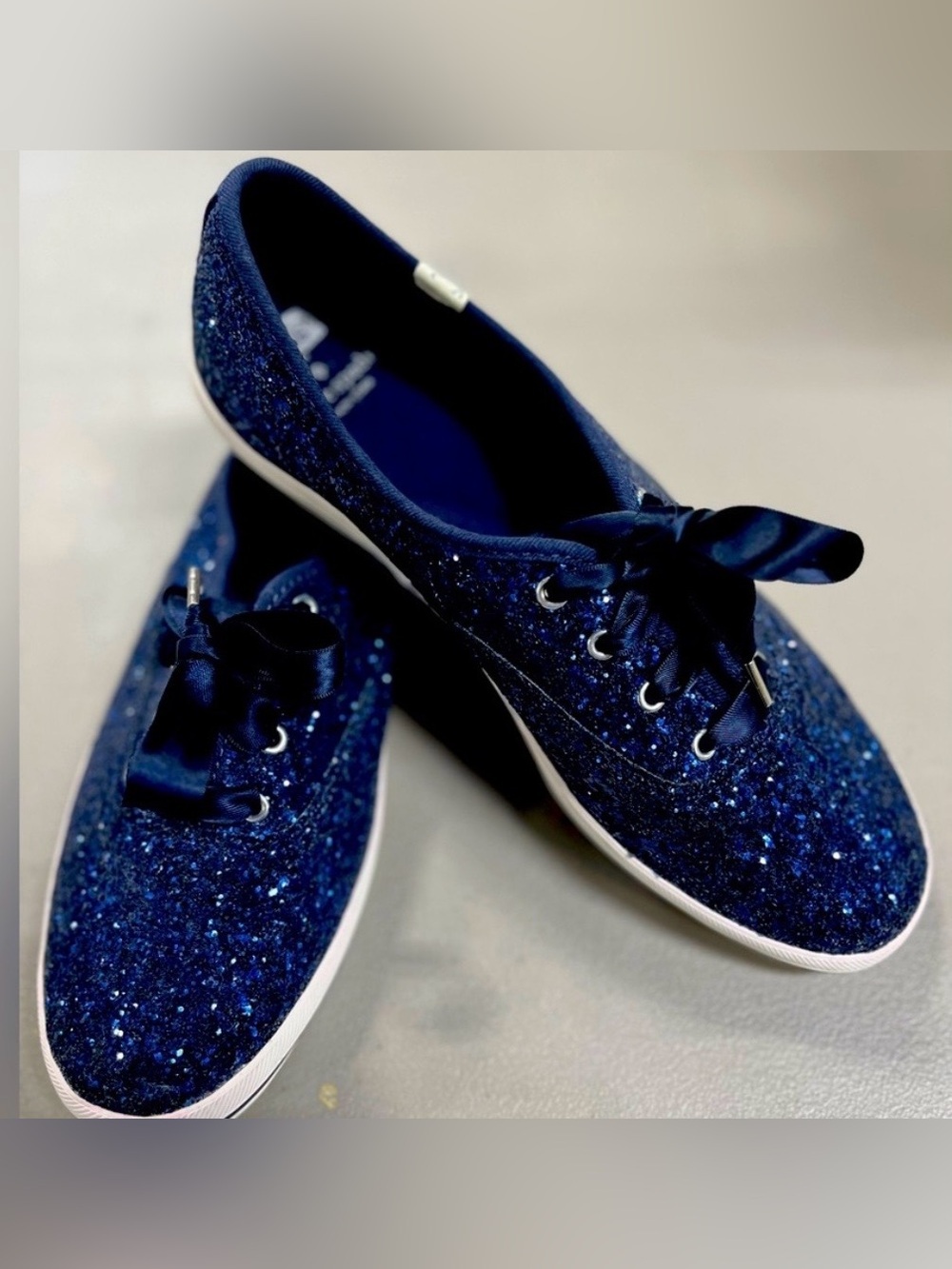 kate spade Navy Glitter bold Satin Ribbon Lace Sneakers